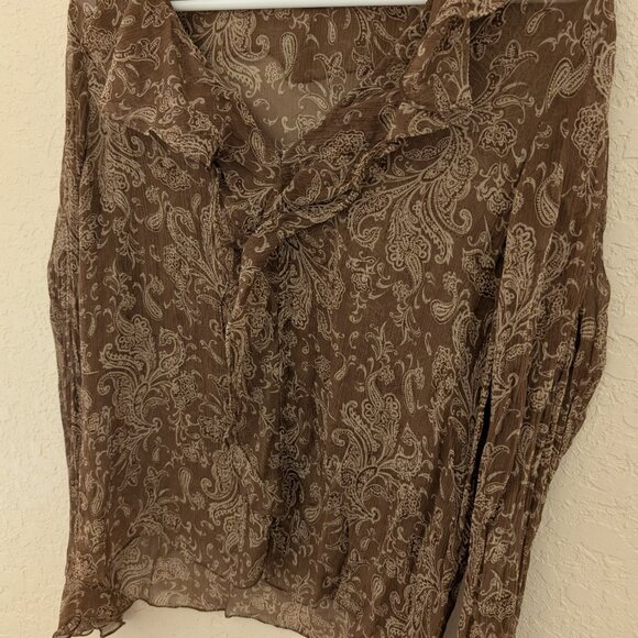 Vintage Sheer Paisley Whimsical Bell Sleeved Retro Button Up Blouse - Picture 3 of 6
